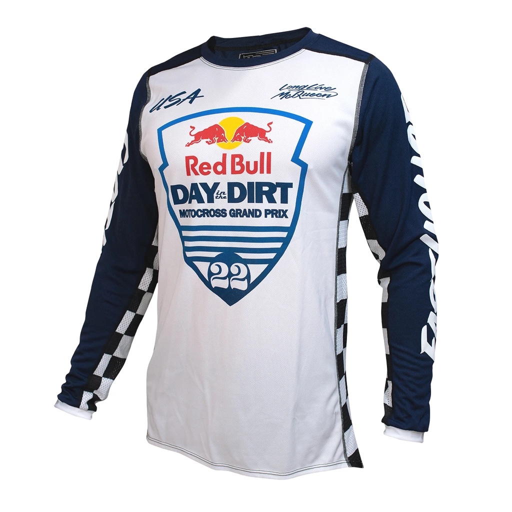 Áo Thun Trắng Hải Quân Thoáng Khí in Chữ Red Bull Day in the Dirt 22 Cho Nam Chạy Xe Đạp/Xe Mô Tô