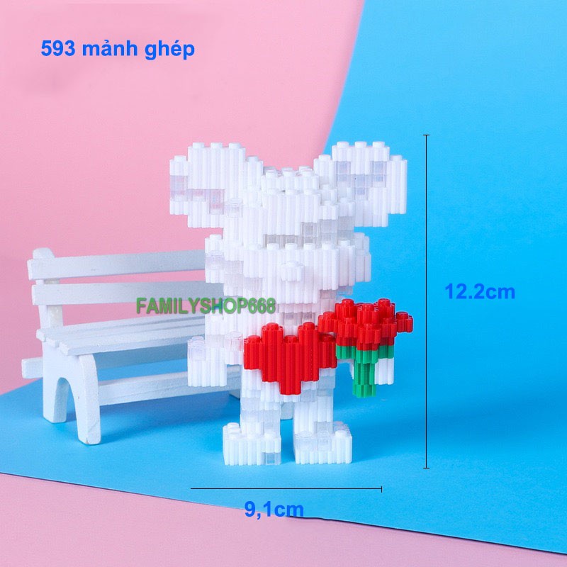 Xếp hình le.go Gấu Bearbrick 12cm Đồ chơi lắp ráp mô hình bear brick nano 3D dễ thương