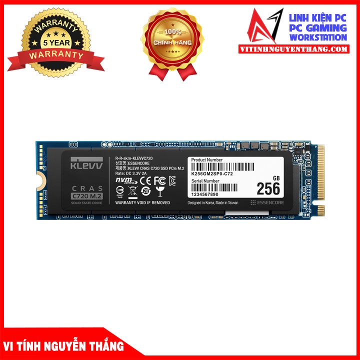 Ổ Cứng SSD KLEVV CRAS C720 256G M2 NVME GEN3X4 new chính hãng