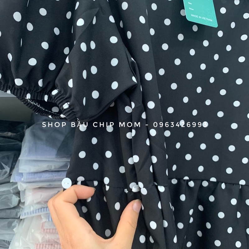 Váy bầu chấm bi tầng đẹp xinh xắn, mềm nhẹ trẻ trung V25