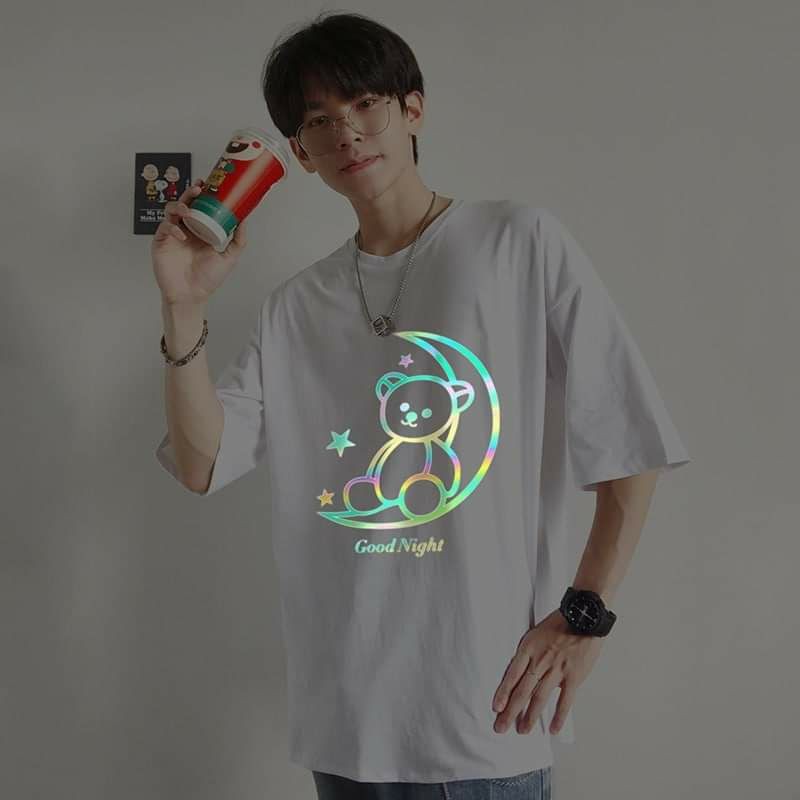 Áo thun nam nữ  form rộng kiểu dáng Unisex in phản quang GẤU MẶT TRẮNG ,2 màu Đen,Trắng - bilshop17