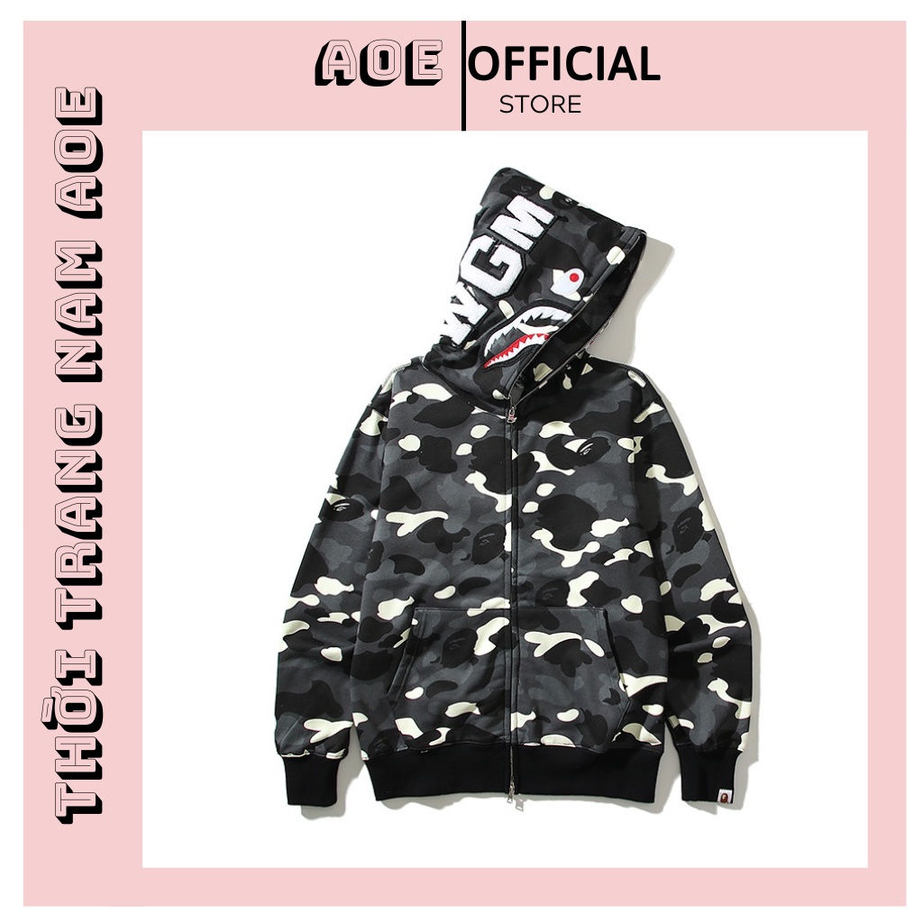 Áo khoác cá mập bape áo hoodie Cặp nam nữ có dây kéo unisex Phong Cách hàn quốc