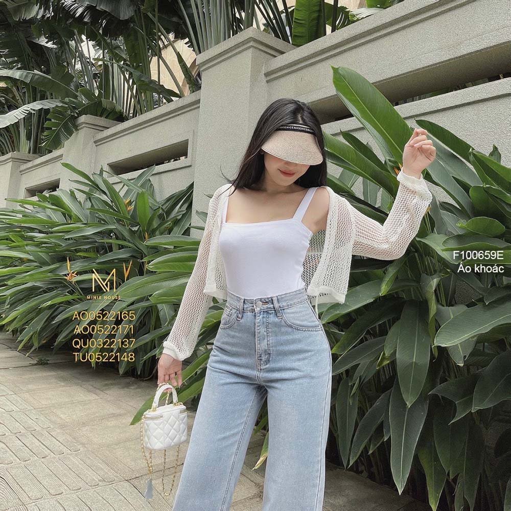 Áo khoác kiểu len lưới croptop thắt dây nơ ngực tay dài hàng QC!