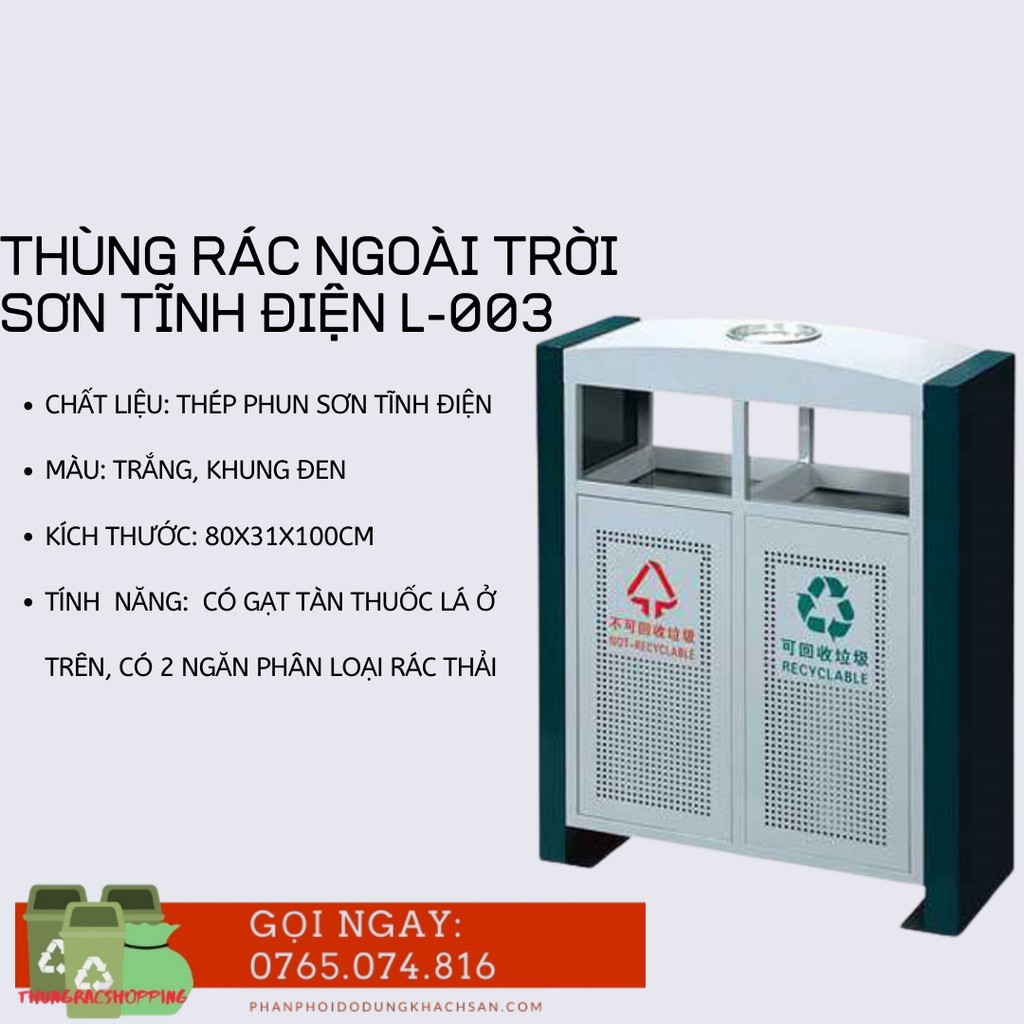 THÙNG RÁC CÔNG CỘNG NGOÀI TRỜI THÉP SƠN TĨNH ĐIỆN L-003