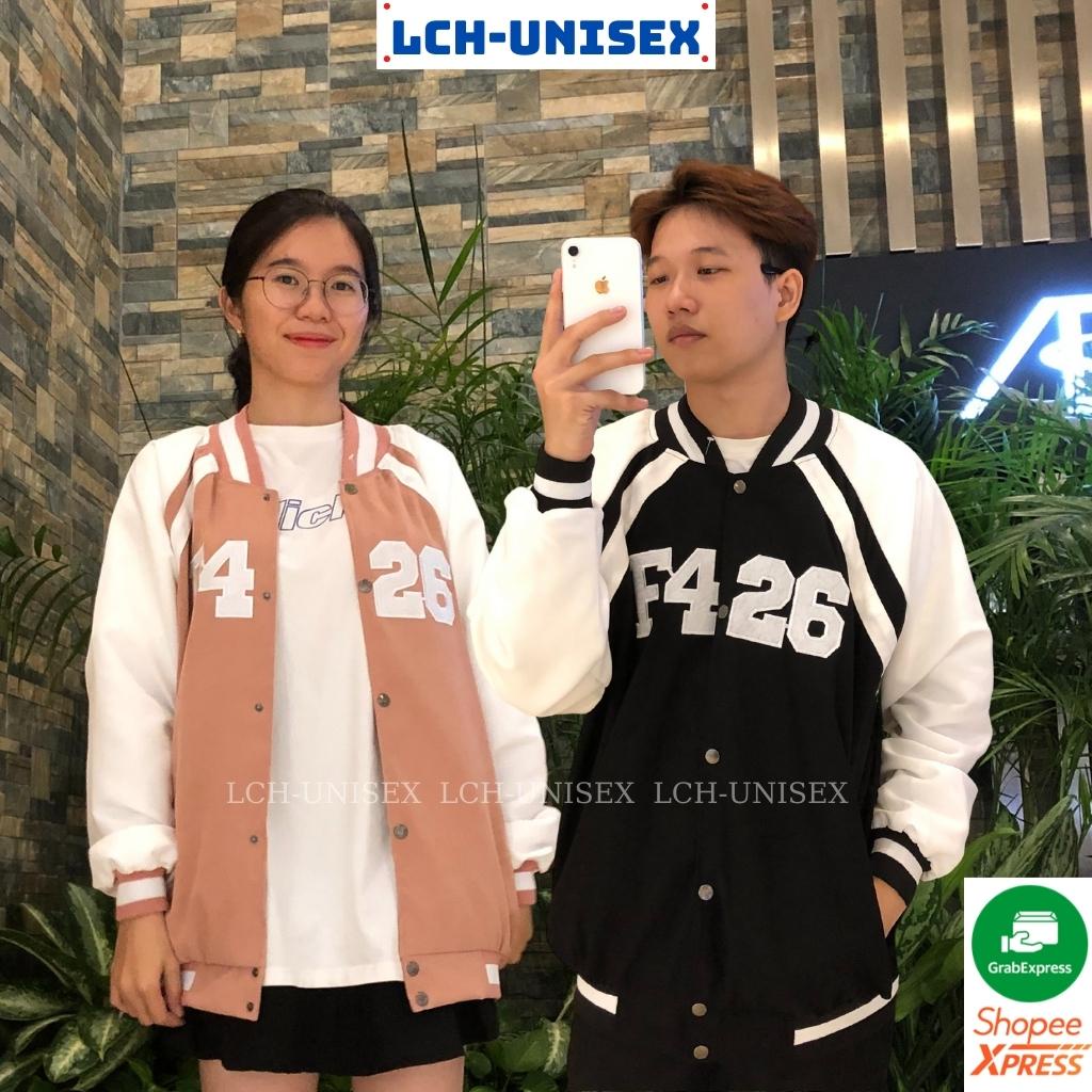 Áo khoác bomber bóng chày nam nữ chất da lộn thêu F426 Varsity jacket unisex form rộng 2 lớp LCH