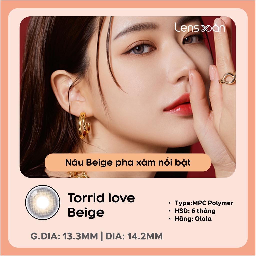 KÍNH ÁP TRÒNG TORRID LOVE BEIGE của OLOLA (6 tháng): Lens nâu lạnh ánh xám sáng tây nổi bật | Lens Xoắn (GIÁ 1 CHIẾC)