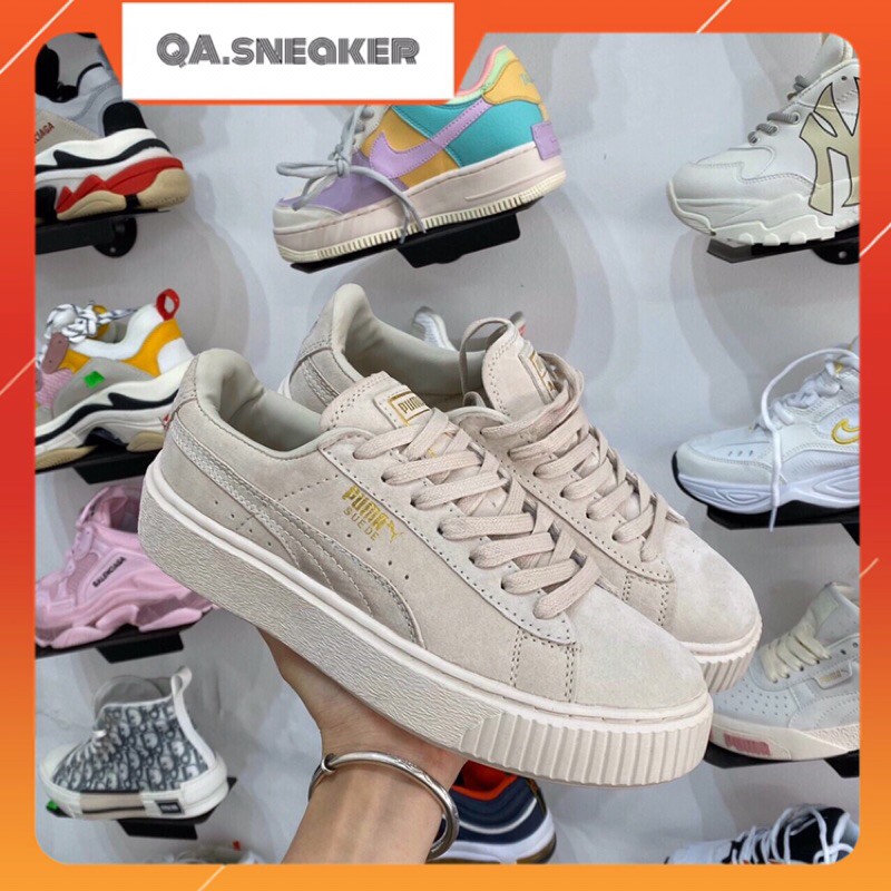 |QA.sneaker| giày thể thao puma nâu sữa da lộn nữ