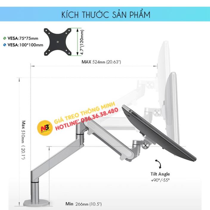 Giá Treo Màn Hình Máy Tính OZ 1 17 - 24 - 27 - 32 inch / Tay Treo Màn Hình Hợp Kim Nhôm