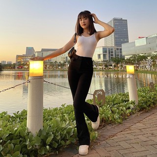 Quần Jeans Loe Dài Cạp Cao, quần jean loe basic, quần jean loe chuẩn form