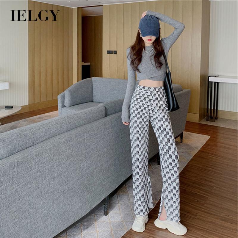 Quần dài IELGY lưng cao ống rộng thời trang Hàn Quốc cho nữ