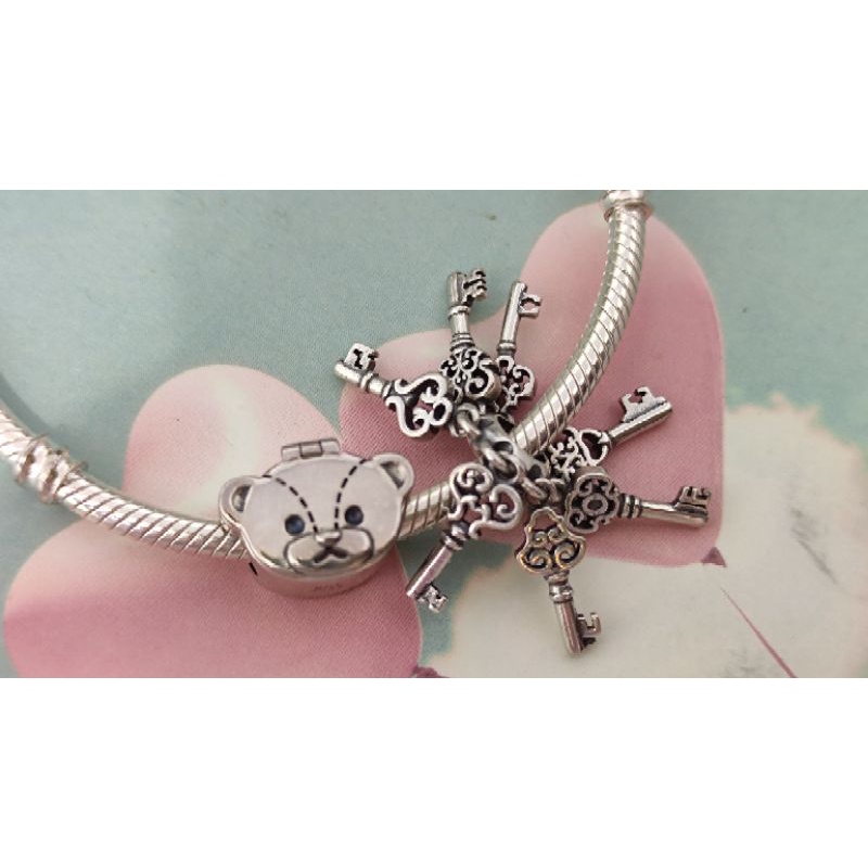 charm bạc 925 gấu hộp quà, chùm chìa khoá