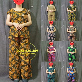Đồ bộ trung niên thun gân dài họa tiết hoa