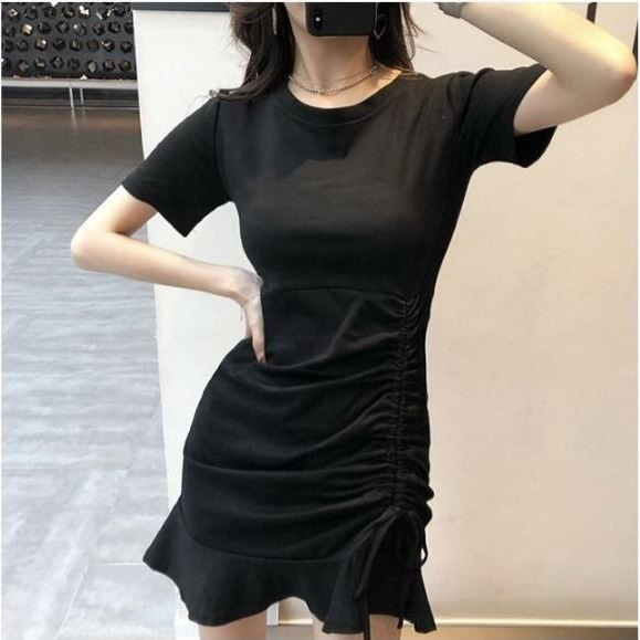 Womens Summer Plus Size Short Sleeves Swing T-Shirt Dress Plain Solid Color Crew Neck Casual Loose Pullover Tunic Tops