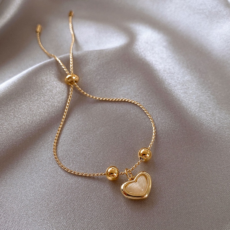 Lắc Tay Vòng Tay Nữ Đính Đá Zircon Trái Tim Có Dây Rút Chỉnh Kích Thước Thông Minh Lemi Accessories