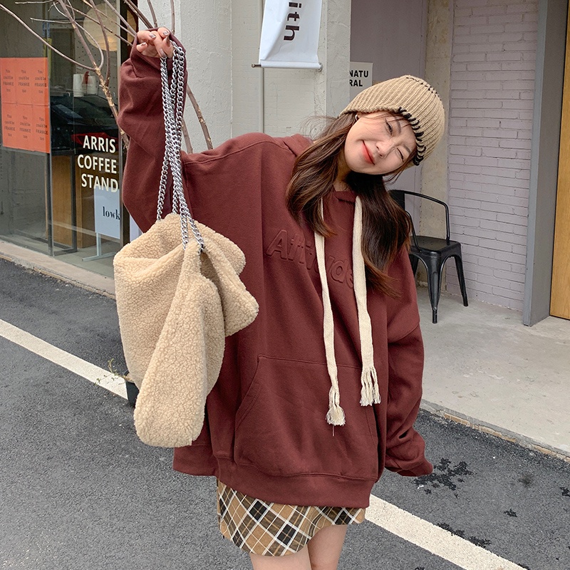 Áo hoodie SUXI dáng rộng họa tiết chữ thời trang cho nữ