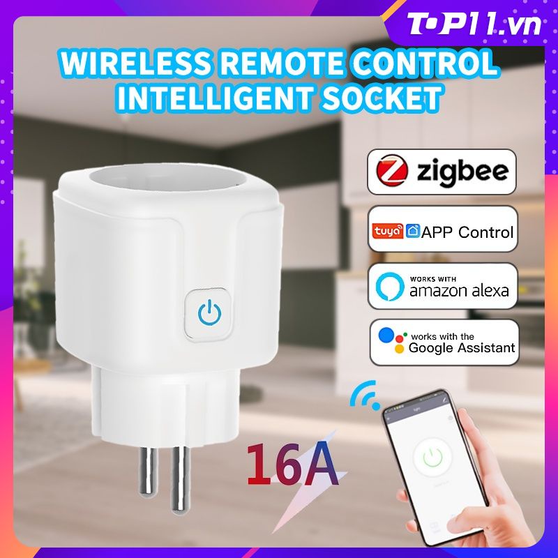 Tuya ZigBee 16A thông minh EU cắm/ổ cắm điện không dây màn hình Google Nhà và Alexa