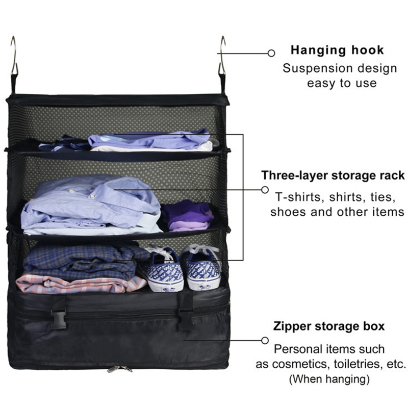 Túi Đựng Quần Áo Du Lịch 3 Lớp Có Móc Có Thể Gấp Lại Gọn Gàng