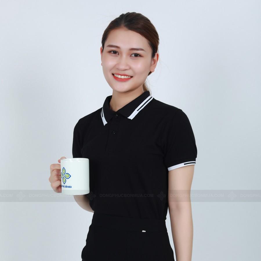 Áo Thun PoLo Đồng Phục Đen Phối Cổ Đen Sọc Trắng Thời Trang Bao Đẹp MIỄN PHÍ IN LOGO- Đồng Phục Bốn Mùa