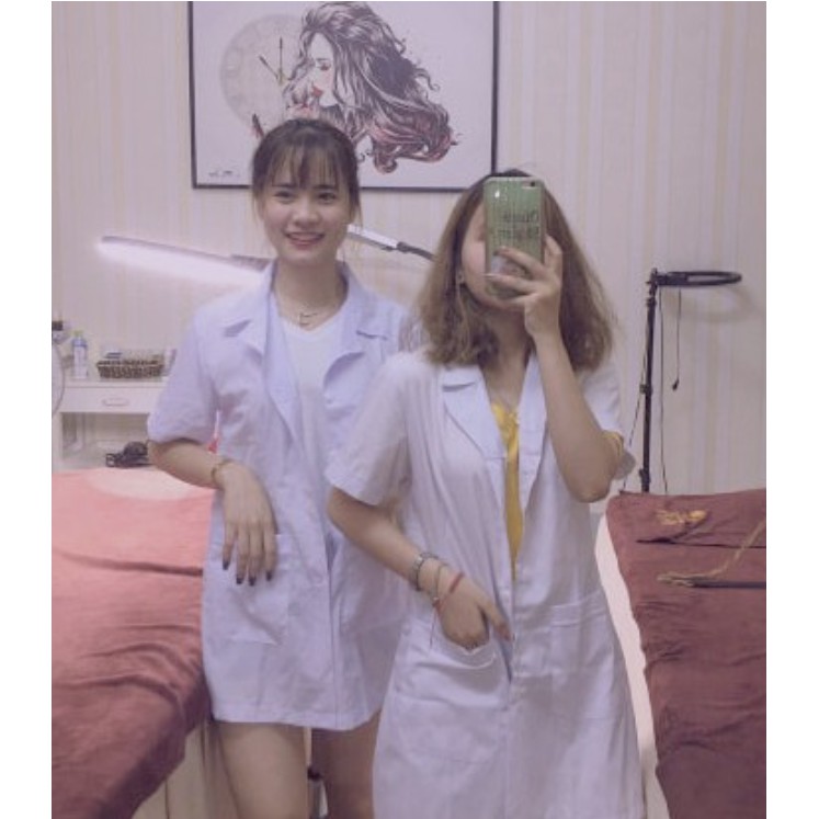 Áo Blu ( 2 Loại Trắng ) - Dáng Ngắn Ngang Đùi Y Tá - Bác Sĩ