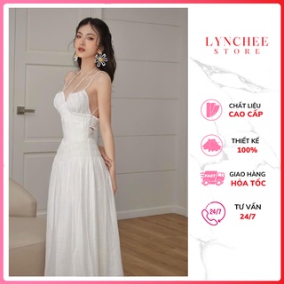 Váy maxi cổ yếm hở lưng đi biển, Đầm maxi 2 dây dáng dài hở lưng đi biển cá tính sang chảnh - Lynchee Shop