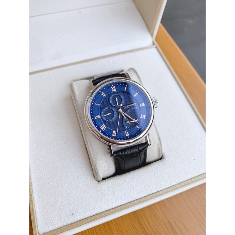 Đồng hồ nam Thomas Earnshaw Men's Beaufort Blue Dial Leather Watch dây da đen chính hãng .