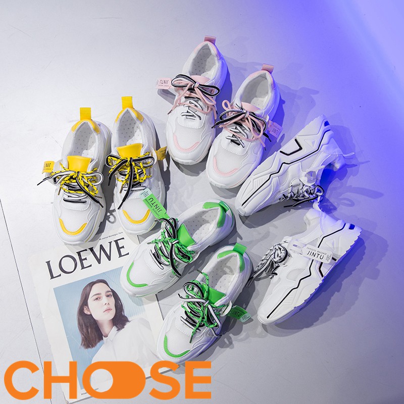 Giày Nữ Độn Đế Sneaker Thể Thao Nữ Choose Viền Màu Nổi Bật Đặc Sắc Xanh Vàng Hồng Trắng G2911 | BigBuy360 - bigbuy360.vn