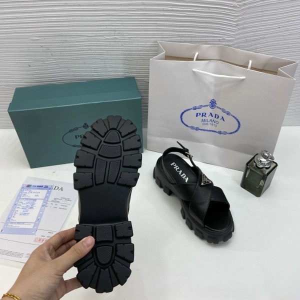 Dép Nữ Prada, Sandal Prada Quai Chéo Đế Độn Cao 5cm