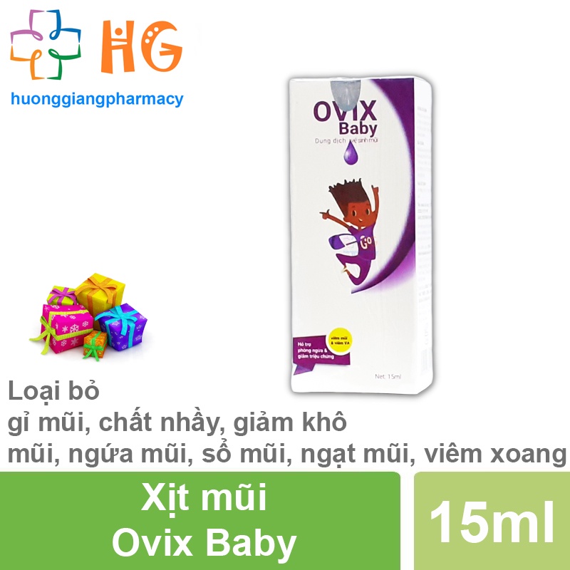 Xịt mũi Ovix Baby Giúp làm sạch khoang mũi loại bỏ gỉ mũi chất nhầy duy trì độ ẩm cho niêm mạc mũi Hộp 15ml