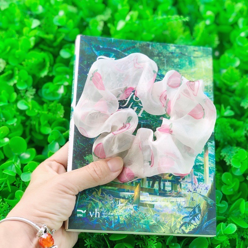 Cột tóc vải scrunchies quả đào màu hồng