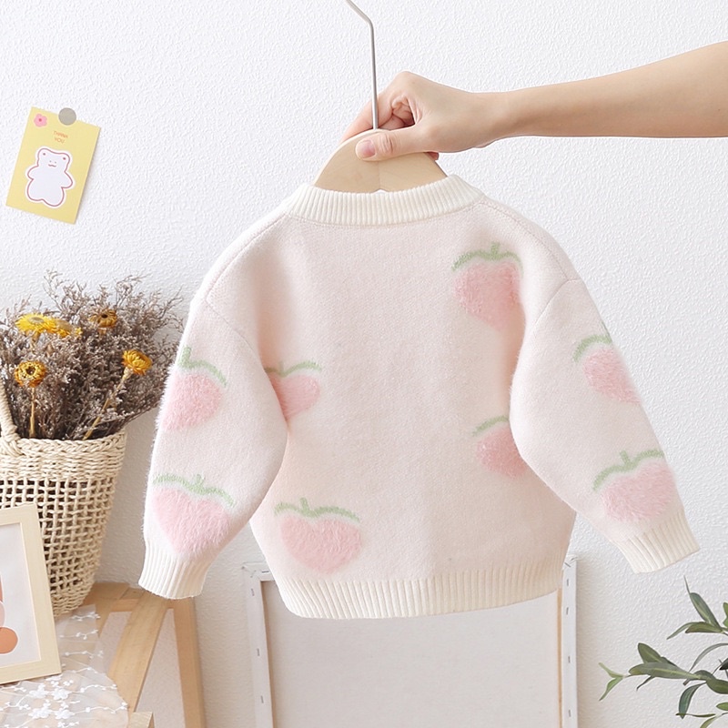 áo cardigan lông thỏ hình trái đào trắng