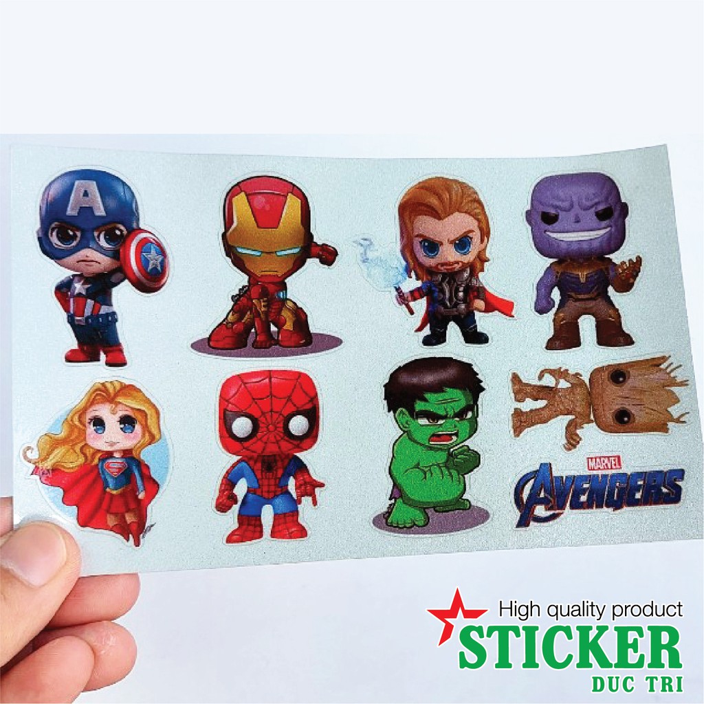 Bộ 8 sticker Supper Hero siêu dễ thương. Miếng dán được cắt sẳn có màng bảo vệ chống nước chống trầy.