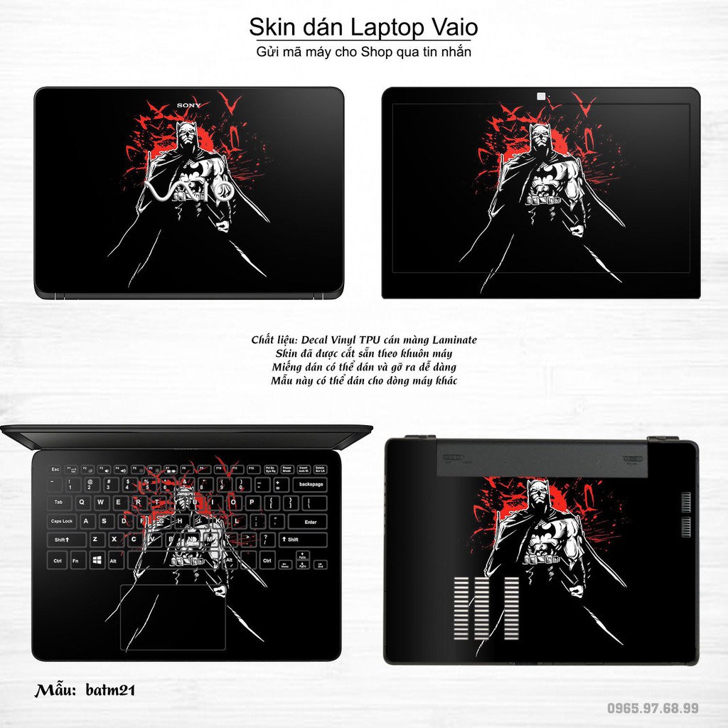 Skin dán Laptop Sony Vaio in hình Người dơi (inbox mã máy cho Shop)