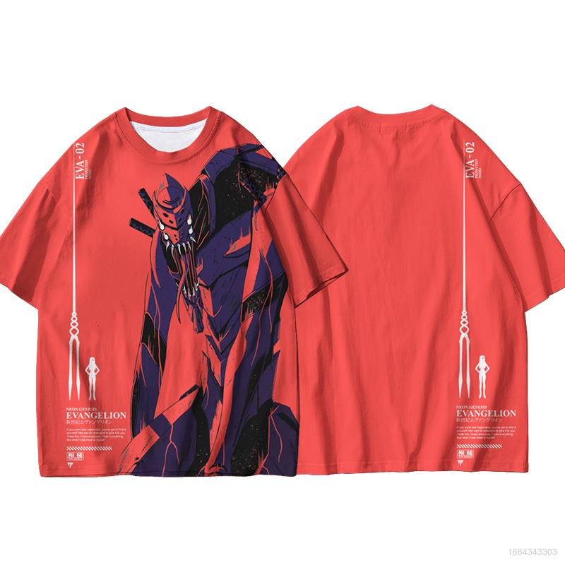 Áo Thun EVA Tay Ngắn Dáng Rộng In Họa Tiết Hoạt Hình EVANGELION Thời Trang Cho Nam Và Nữ ST1