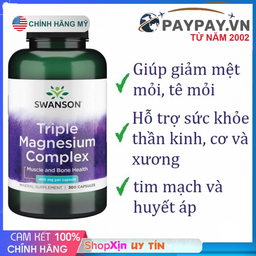 Giúp giảm mệt mỏi tê mỏi đau nhức cơ xương khớp Swanson Triple Magnesium Complex của Mỹ