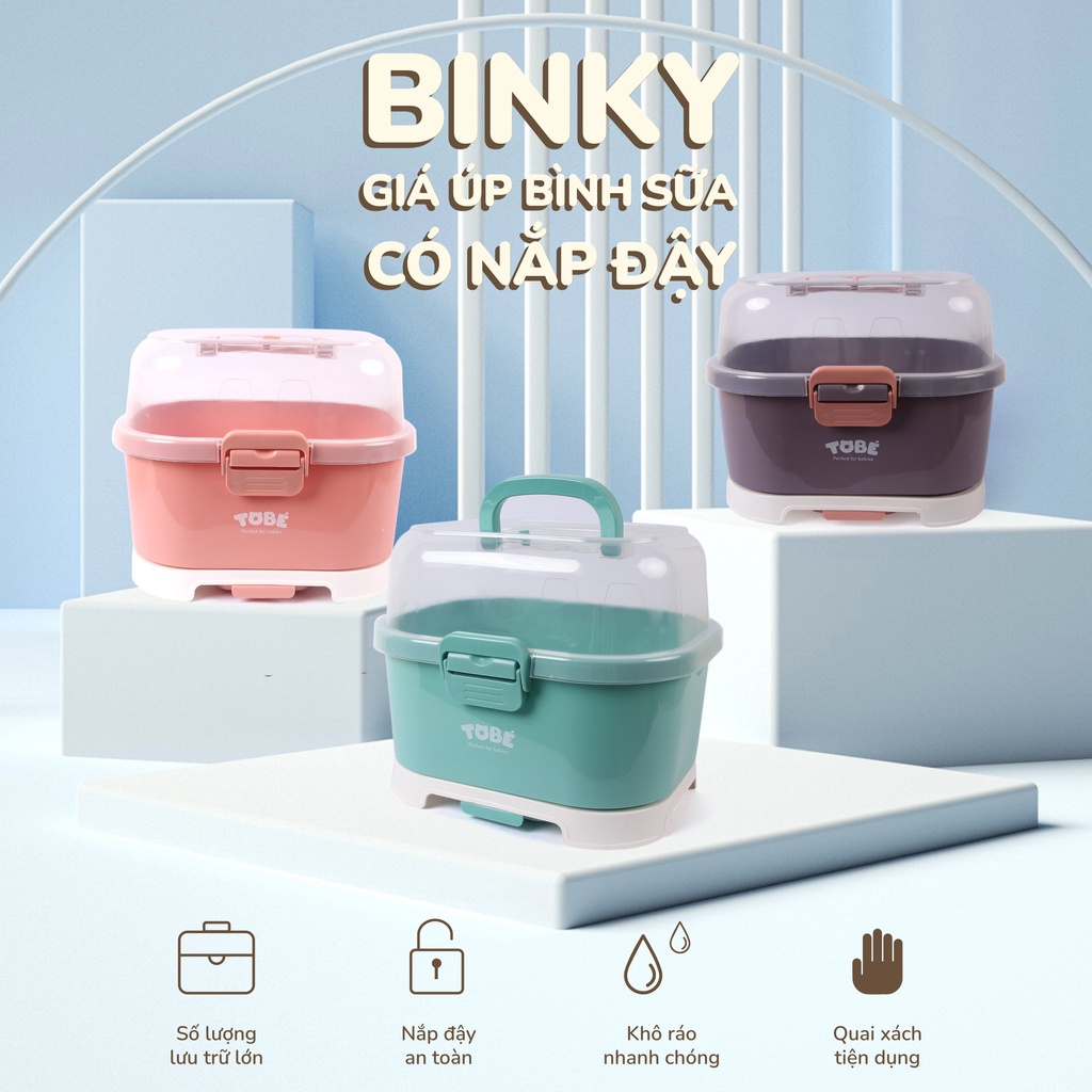 Giá úp bình sữa Binky ToBé có nắp đậy tiện lợi cho mẹ an toàn cho bé ( Tặng kèm sticker siêu cute)