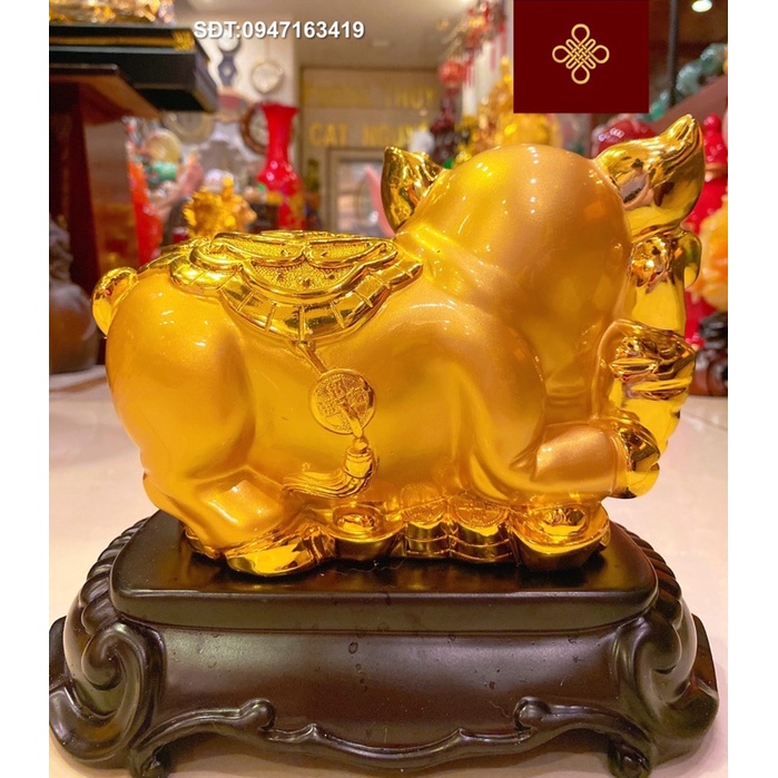 Tượng Heo phong thuỷ màu vàng bóng/kim sa