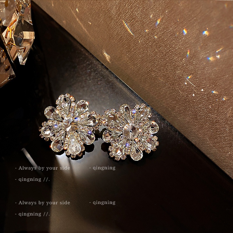 DREJEW Bông Tai Bạc 925 Hình Hoa Đính Đá Đơn Giản Phong Cách Retro Âu Mỹ Thời Trang