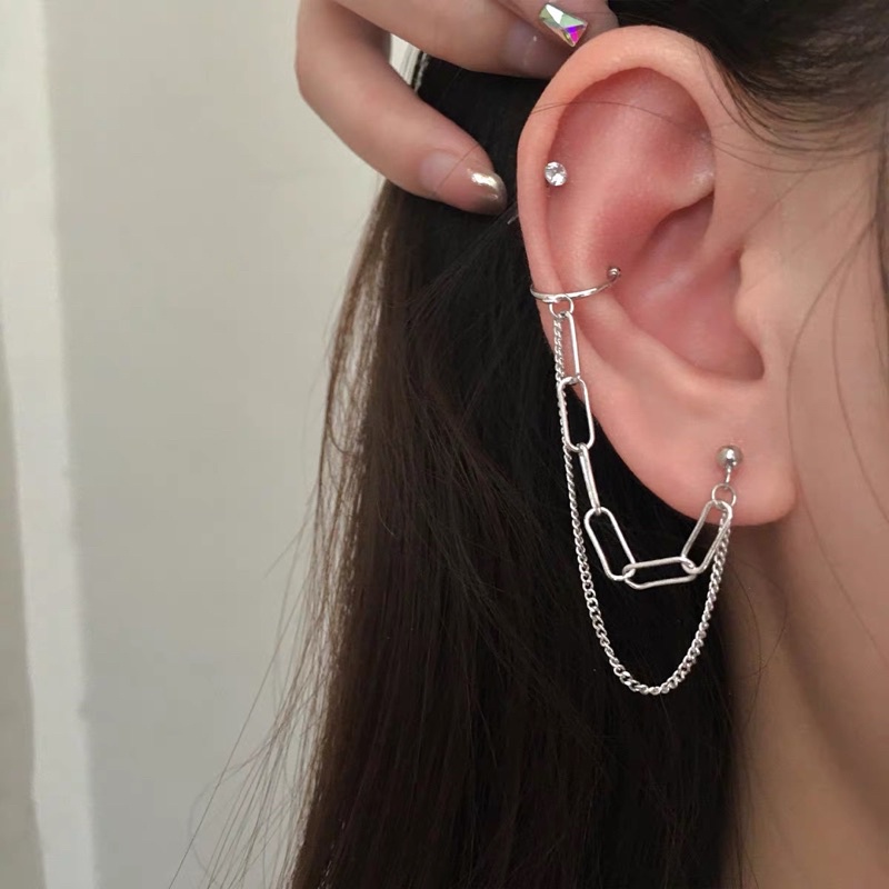1 chiếc bông tai kẹp vành dây xích không cần lỗ trên l
