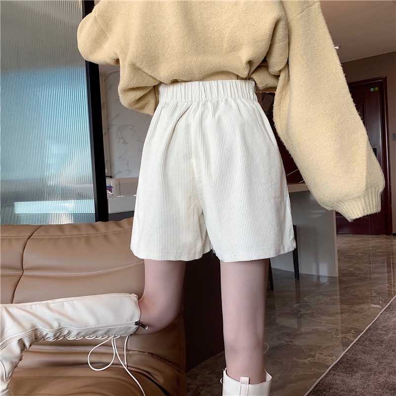 Xiaozhainv Quần ngắn vải nhung lưng cao dáng rộng thời trang dành cho nữ với 3 màu tùy chọn