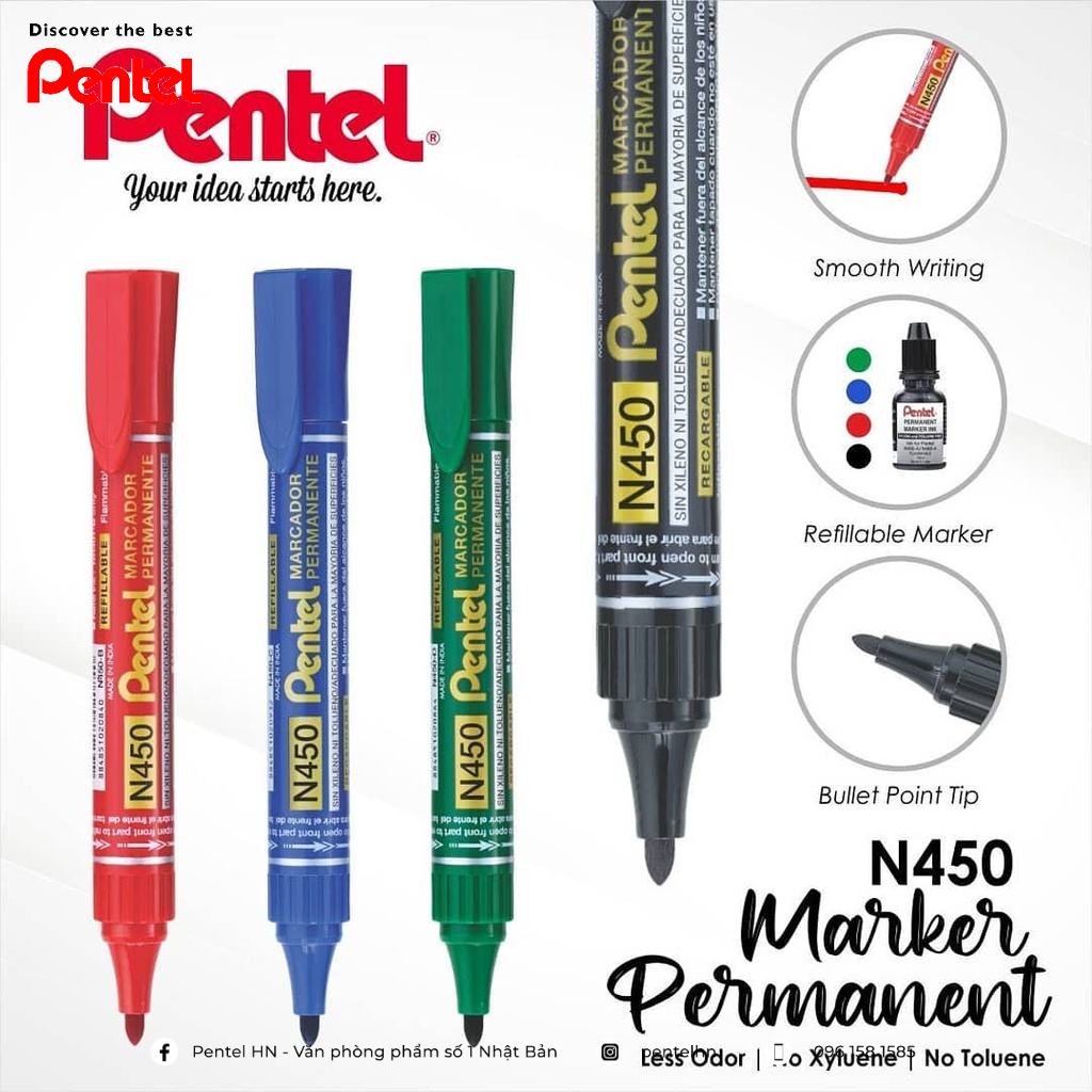 Bút Dạ Dầu Pentel N850 | Mực Nhanh Khô Không Nhòe Khi Thấm Nước | Viết Được Trên Nhiều Chất Liệu | Permanent Marker