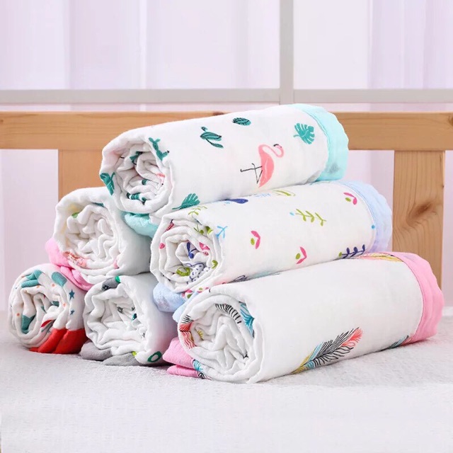 Chăn xô cotton 6 lớp FREESHIPkích thước1.1mx1.1m bo viền siêu đẹp❤️đóng túi zip