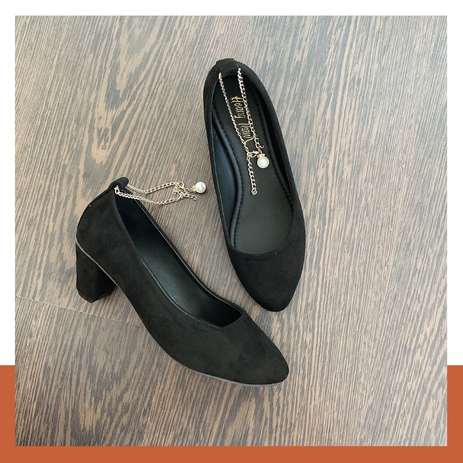 Giày Búp Bê Nữ Cao Gót Hạt Châu Chất Da Lộn Mang Cực Êm Chân. Giày Hoàng Thanh Q833