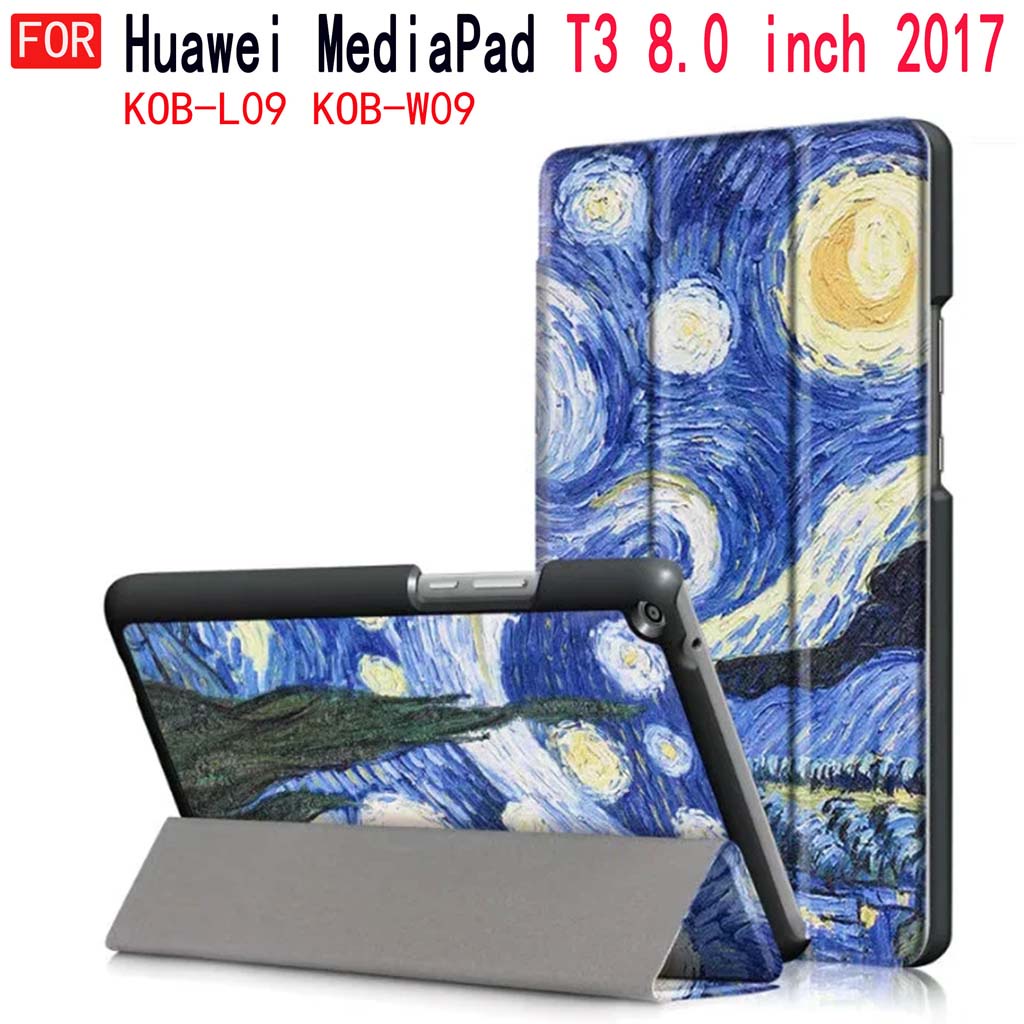 Ốp máy tính bảng da PU màu trơn có chân đế cho Huawei MediaPad T3 8.0 inch KOB-L09/KOB-W09