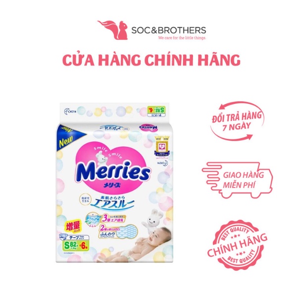 Bỉm Merries dán S 82miếng + 6 miếng