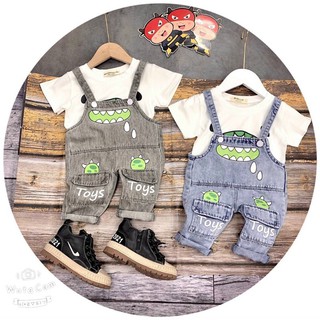 Yếm jean kèm áo chất co giãn hàng qc cho bé trai và bé gái 7-15kg