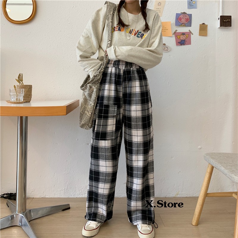 Quần Ống Rộng - Quần Ống Suông Kẻ Caro Có Ảnh Thật Tự Chụp + Đánh Giá X.Store 946