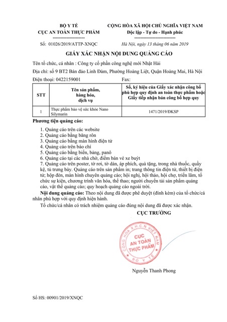 Thực phẩm bảo vệ sức khoẻ NANO SILYMARIN OIC