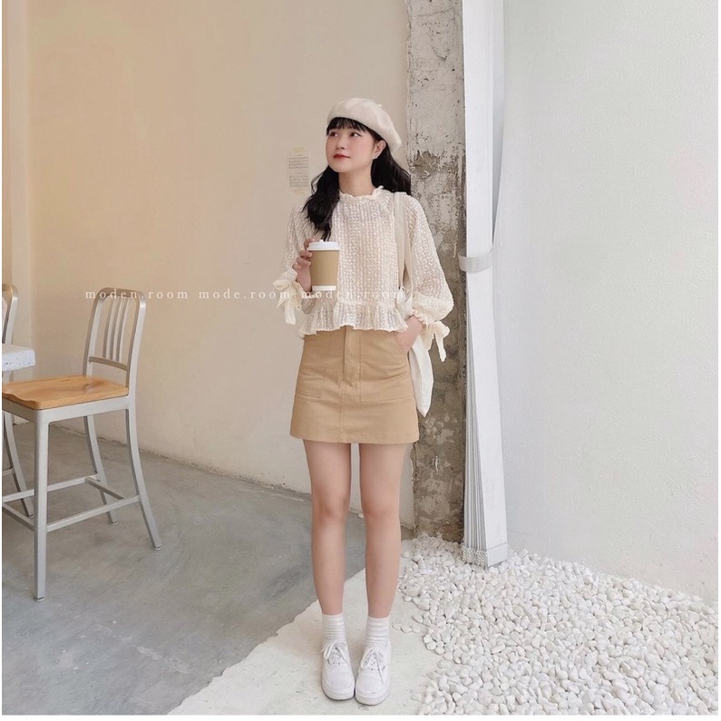 🍀Set áo lụa cv kaki cực xinh 🍀