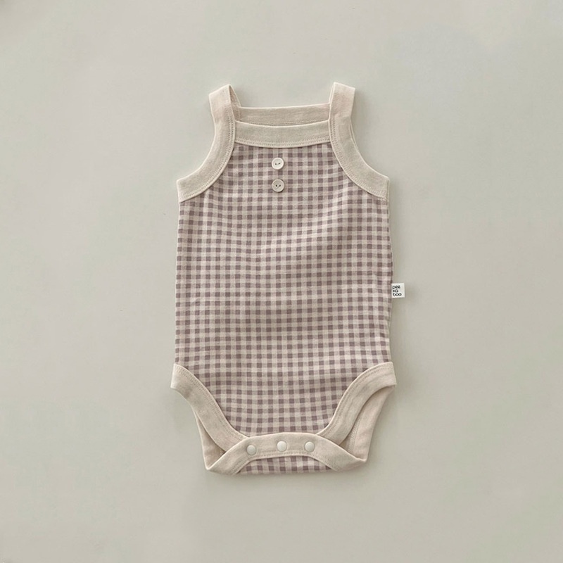 Áo Liền Quần Không Tay Chất Liệu Cotton Họa Tiết Sọc Caro Thời Trang Mùa Hè Cho Bé