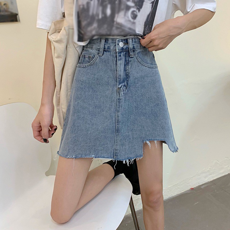 Chân Váy Jean Chữ A Lưng Cao Thời Trang Mùa Hè Phong Cách Hàn Quốc Thoải Mái Cho Nữ